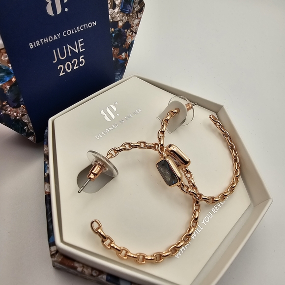 Bomb Party Jewelry - NEW Bomb Party "Subtle Statements" June Earrings Hoops Alexandrite on Rose Gold